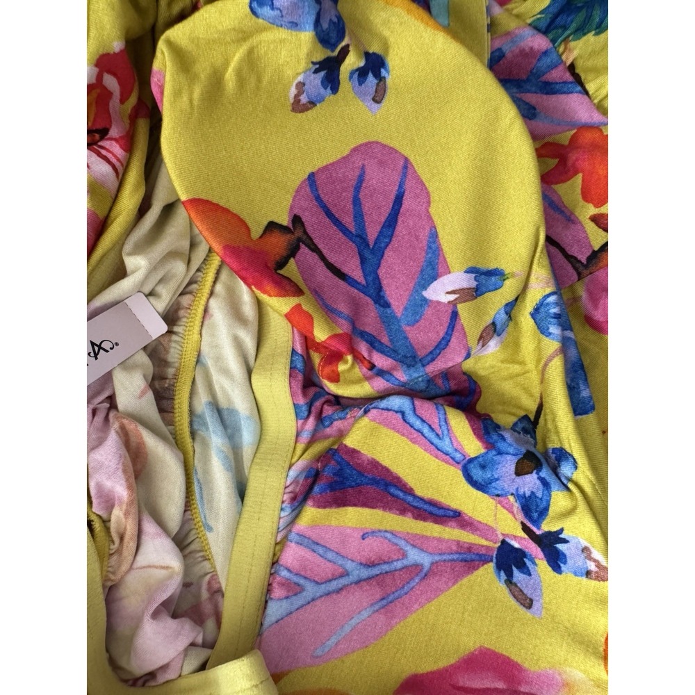 Soma WKND Medium Soft Jersey Maxi Dress Built-In Bra Yellow Tropical NWT $110 - Picture 9 of 10